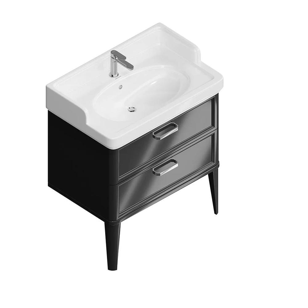 PO.M.80.2/BLK Тумба Pompei/Помпеи напольная с 2 ящиками 80, черная глянцевая