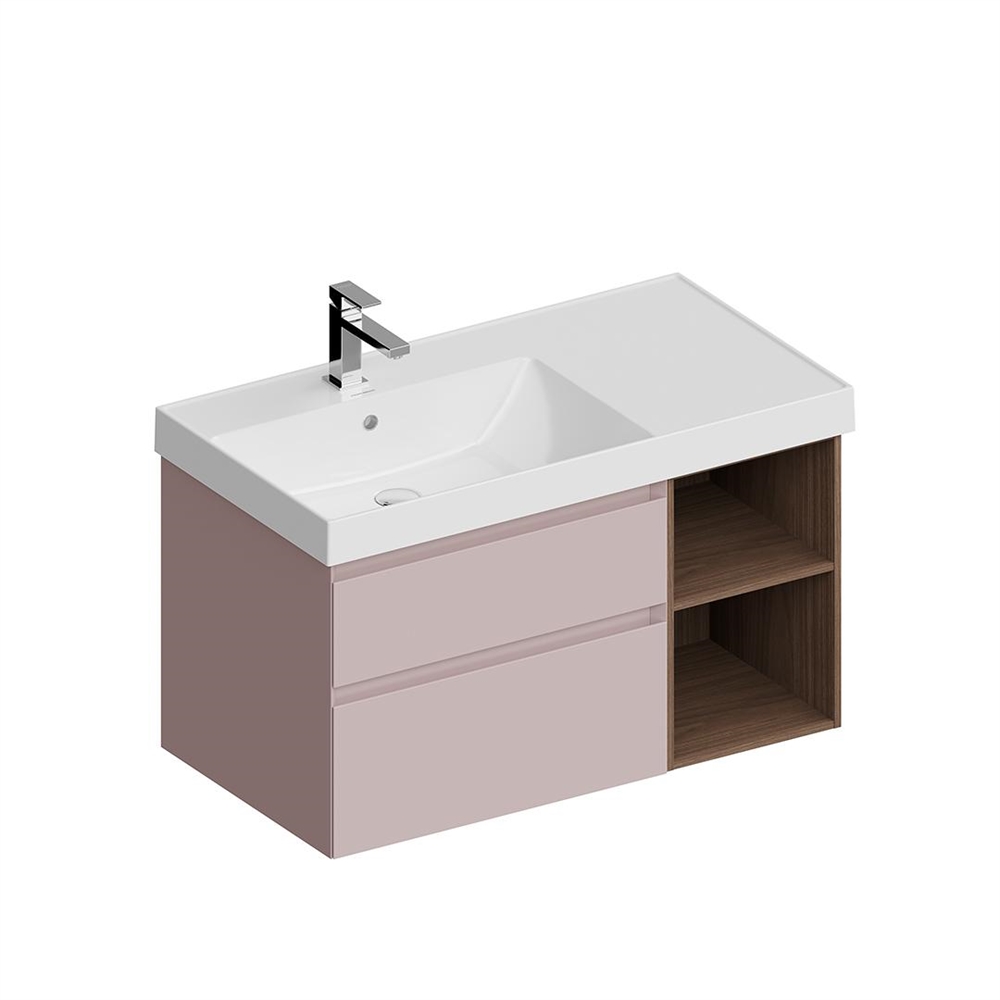 CUB.90.2Lh/MAL.N Тумба Cubo/Кубо левая подвесная с ящиками 90, мальва матовая-древесная