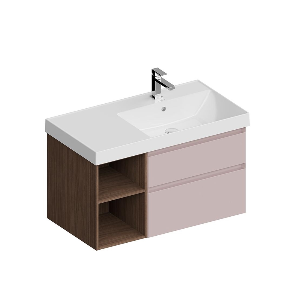 CUB.90.2Rh/MAL.N Тумба Cubo/Кубо правая подвесная с ящиками 90, мальва матовая-древесная