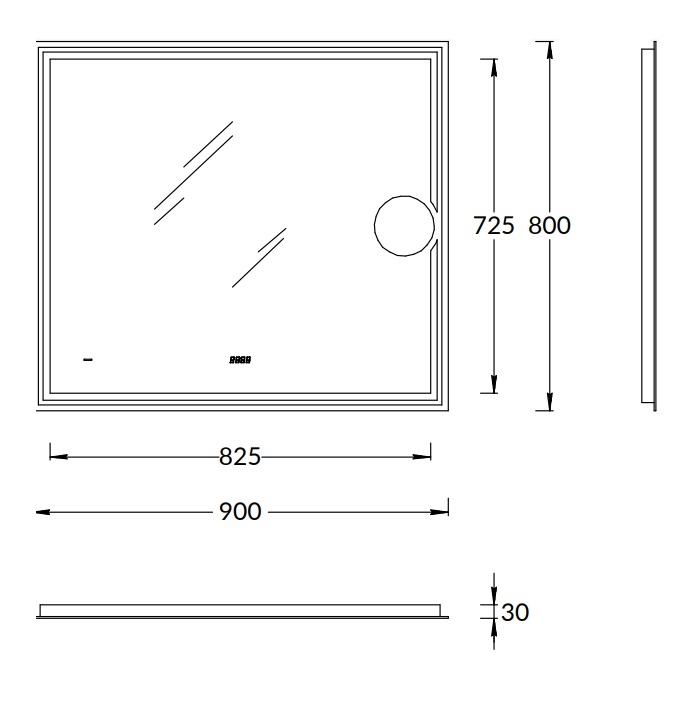TE.mi.90.1 Зеркало Tecno/Текно c LED 90 с макро линзой, с подсветкой, с функцией антизапотевание, белый глянцевый
