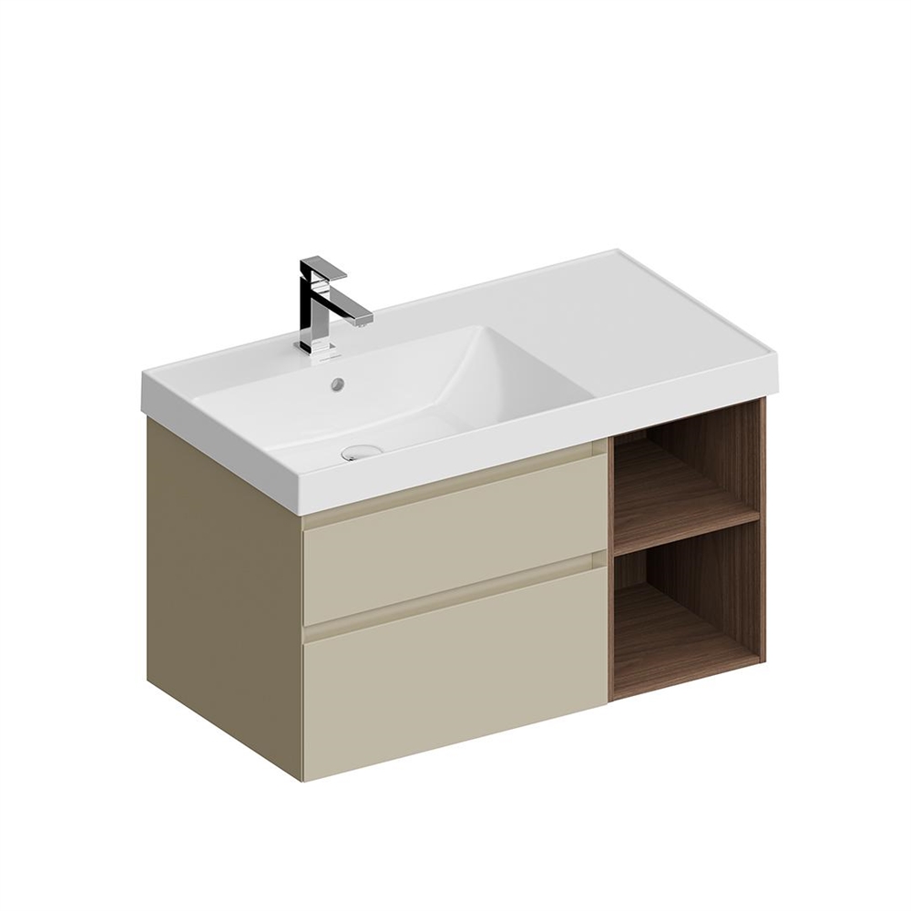 CUB.90.2Lh/LIM.N Тумба Cubo/Кубо левая подвесная с ящиками 90, лимо матовая-древесная