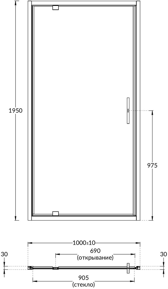 VE.100.PD.BLK.M Душевая дверь Vetro/Ветро, распашная, 100х195, матовый черный