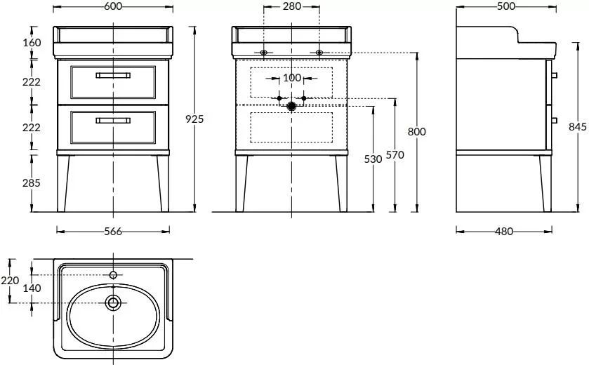 PO.M.60.2/WHT Тумба Pompei/Помпеи напольная с 2 ящиками 60, белая глянцевая