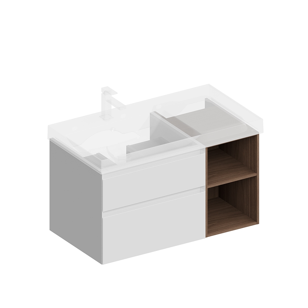 CUB.90.2Lh/WHTM.N Тумба Cubo/Кубо левая подвесная с ящиками 90, белая матовая-древесная