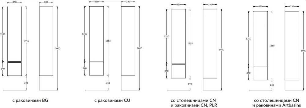 MOD.165/WHT Пенал Modula/Модула подвесной 165 с дверцей и ящиком, белый глянцевый
