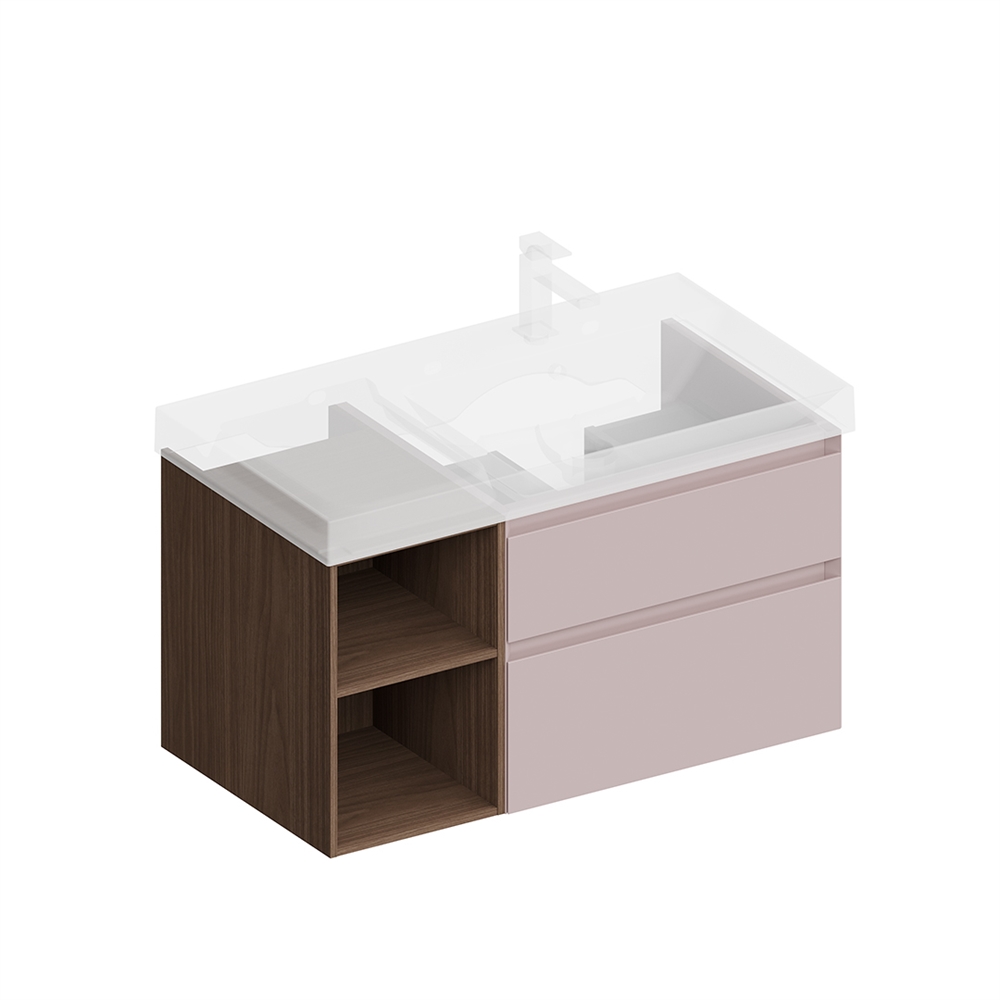 CUB.90.2Rh/MAL.N Тумба Cubo/Кубо правая подвесная с ящиками 90, мальва матовая-древесная