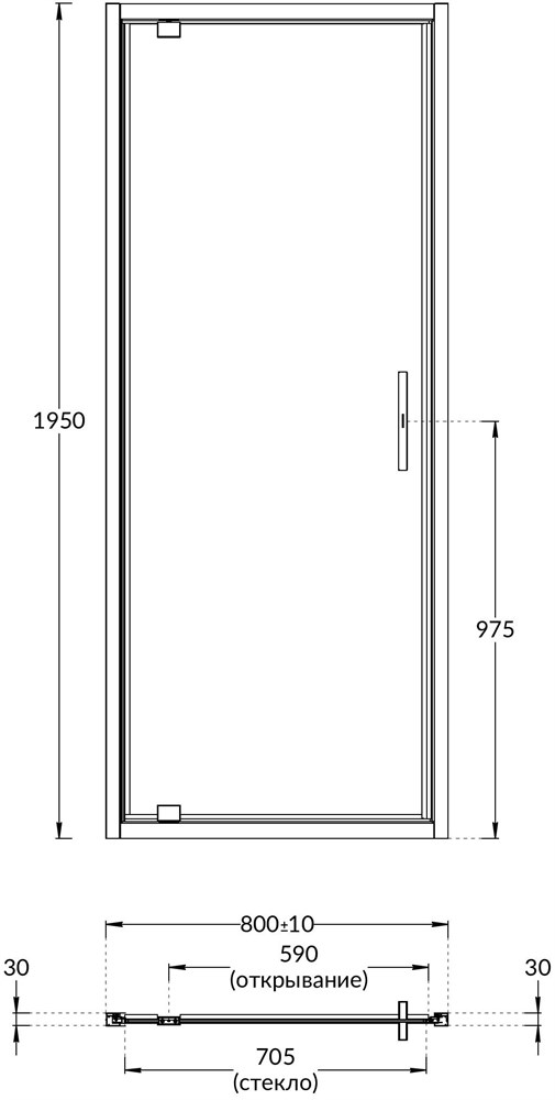 VE.80.PD.BLK.M Душевая дверь Vetro/Ветро, распашная, 80х195, матовый черный