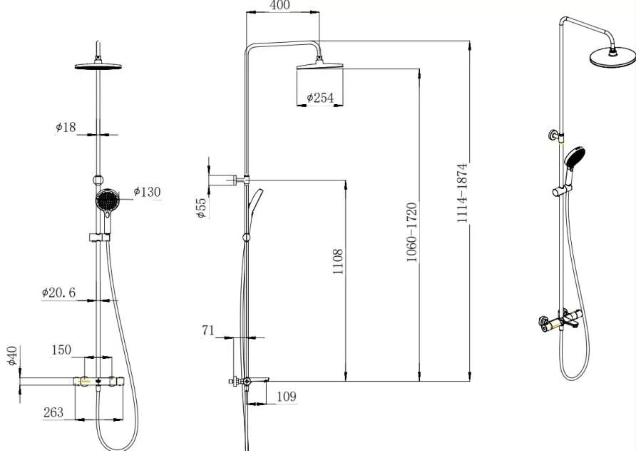FO.301.KM.CR Душевая колонна Fonte/Фонте на 3 потока с фиксированным изливом и термостатическим смесителем, хром