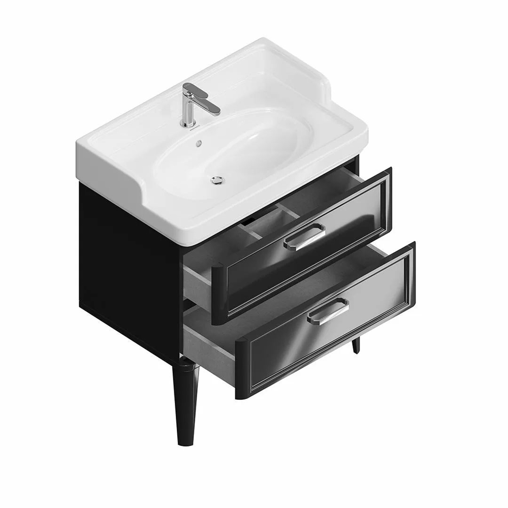 PO.M.80.2/BLK Тумба Pompei/Помпеи напольная с 2 ящиками 80, черная глянцевая